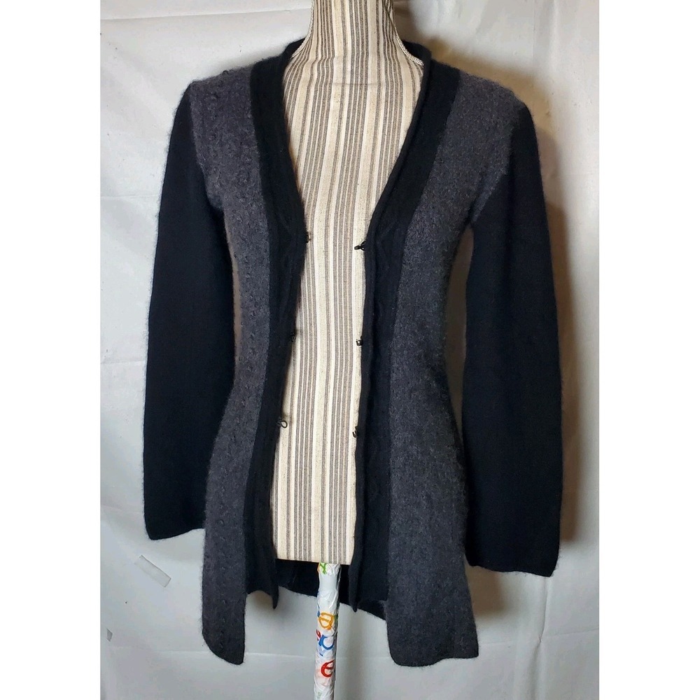 Philippe Le Bac Cardigan Women's Sz 1 Black Gray 100% Cashmere Luxe Soft Chunky